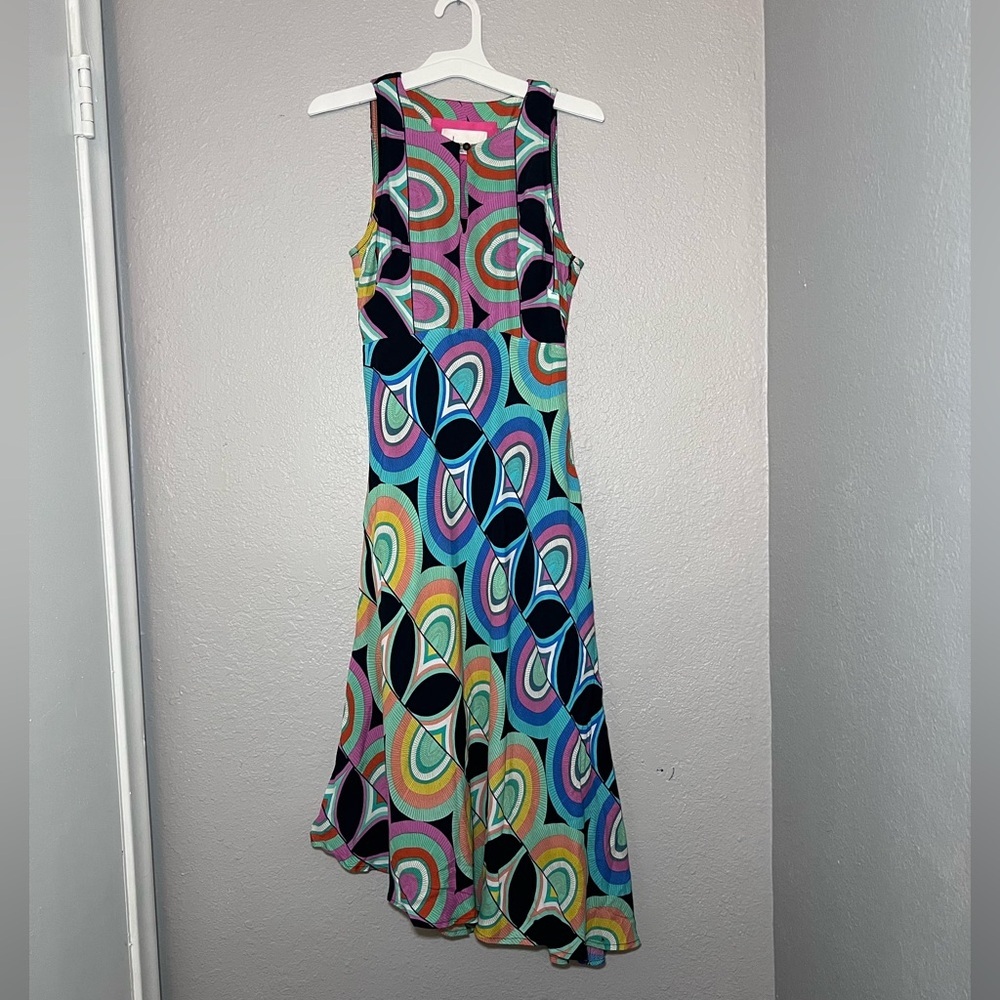 Anthropologie Kenzie Mod Retro Geometric Print Asymmetrical Midi Dress Women 00